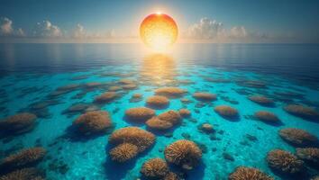 Coral Reef Under Clear Ocean Water Reflecting the Bright Sunlight photo