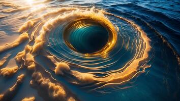 Water Vortex with Golden Light Creating Mysterious Ripples on Surface photo