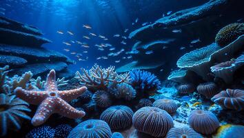 Vibrant Coral Reef with Starfish and Fish Underwater Ocean Scene photo