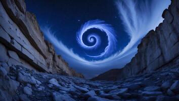 Desert Canyon Nightscape with Swirling Clouds and Starry Sky photo