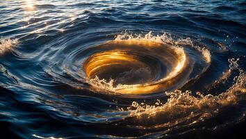 Water Vortex Creates Swirling Effect in the Sunlight on the Ocean photo