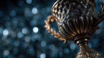 Elegant trophy shines brightly against a blurred bokeh background at a celebration event photo