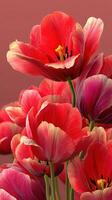 Red tulips bloom vibrantly in a bouquet against a soft gradient background, showcasing nature's beauty and elegance photo