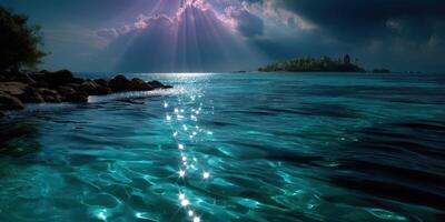 Stunning ocean view under dramatic clouds on a tranquil afternoon in a tropical paradise photo