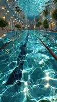 Indoor swimming pool with shimmering water on a sunny afternoon photo