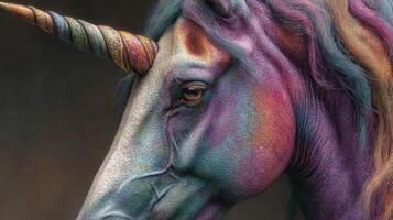 Enchanted unicorn with vibrant colors and intricate details in a fantasy setting photo