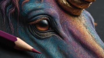 Detailed artwork of a colorful unicorn's eye showcasing incredible pencil realism and artistic skill photo
