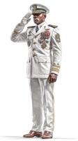 Military officer in dress uniform saluting with awards displayed, showcasing discipline and honor in a formal setting photo
