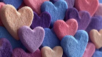 Soft textured hearts in various pastel shades arranged together for decorative purpose during celebration photo