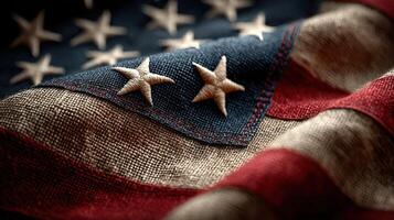 Close-up view of a folded American flag with intricate details showcasing its fabric texture and vibrant colors photo