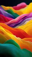 Vibrant waves of colorful fabric create a mesmerizing abstract landscape in soft textures and hues photo