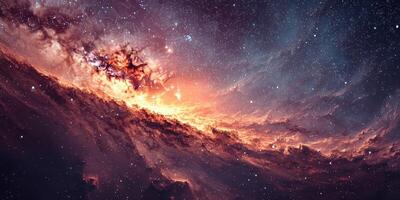 Vibrant cosmic nebula illuminated by distant stars in a swirling galaxy photo