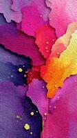 Vibrant abstract watercolor artwork blending shades of pink, purple, and gold in a dynamic display of color photo