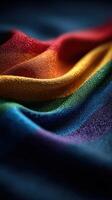 Vibrant fabric showcasing rainbow colors with smooth waves and intricate textures in soft lighting photo