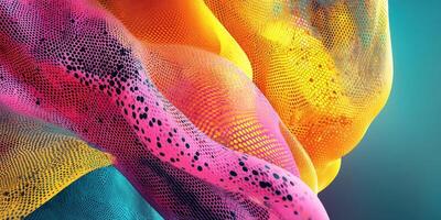 Colorful fabric waves create an abstract display of vibrant patterns in a digital composition photo