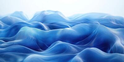 Waves of blue fabric resembling ocean waves under soft light at an abstract art exhibit photo