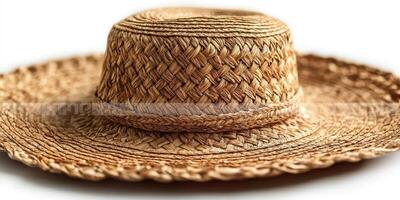 Woven straw hat resting on a flat surface showcasing intricate design and texture suitable for summer activities photo
