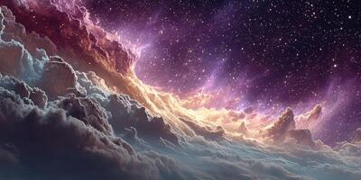Stunning cosmic clouds illuminated by starlight at twilight creating a breathtaking galaxy view photo