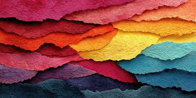 Vibrant layers of colorful paper create an artistic abstract backdrop in a creative workspace photo