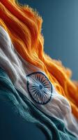 Vibrant representation of the Indian flag waving in the wind against a dramatic backdrop capturing national pride and identity photo