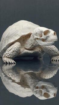 Unique turtle sculpture reflecting on water in an artistic display by skilled craftsmen photo