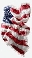 American flag waving in the wind, showcasing its vibrant colors and rich fabric texture against a neutral backdrop photo