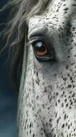 Close-up of a horse's eye revealing detailed features and textures on a cloudy day photo