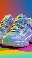 Colorful athletic shoes on display against a vibrant background showcasing modern design elements and streetwear style photo