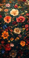Colorful bloom of wildflowers in a garden during spring showcasing various vibrant hues photo
