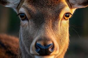 Close-up view of a deer in natural habitat during golden hour photo