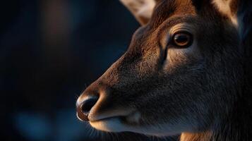 Deer profile captured at twilight in a serene forest setting photo