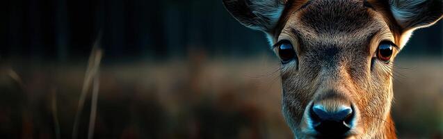 Close-up of a young deer in a forest during the early morning light photo