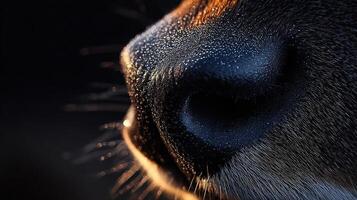 Close-up of an animal nose glistening with dew at dawn photo