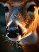 Close-up view of a deer snout in a natural setting during golden hour photo