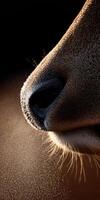 Close up of a cow's nose showing detailed texture and droplets of moisture photo