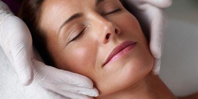 Relaxing facial treatment with gentle hands at spa in serene setting photo