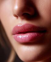 Close-up of a model's lips showcasing natural beauty and subtle gloss photo