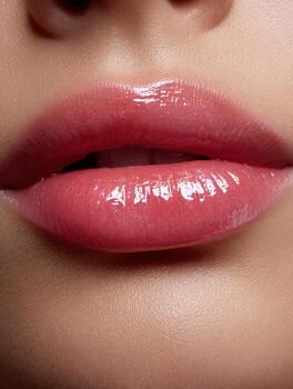 lustroso labios escaparate belleza en de cerca capturar destacando textura y brillar foto