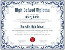 Blue High School Diploma Certificate template