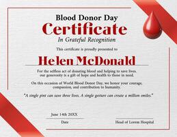 Minimalist Blood Donor Day Certificate template