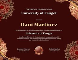 red gold elegant graduation certificate template
