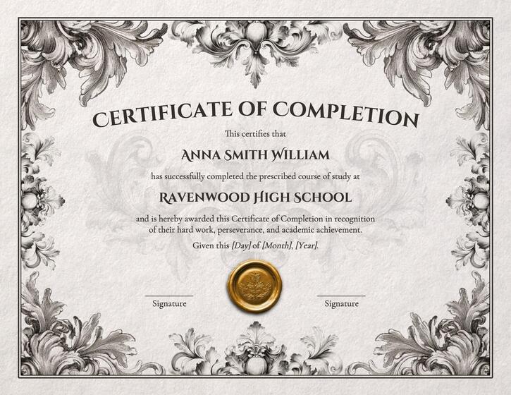 High School Diploma Certificate of Completion in Vintage Theme