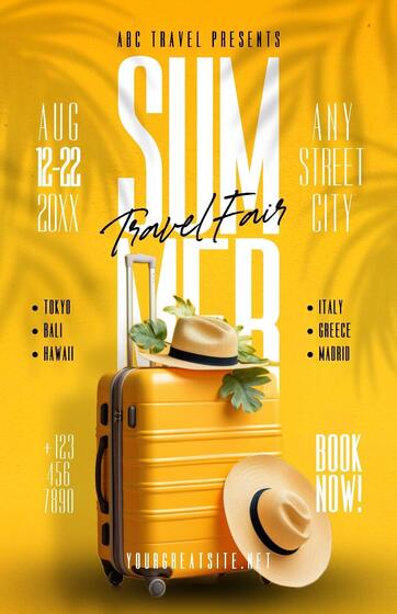Summer Travel Fair Poster with Yellow Travel Bag