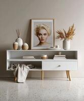 Elegant living room display with modern decor and artistic touches photo