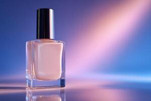 Elegant nail polish bottle on a gradient background at evening light photo
