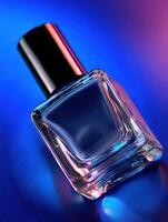 Unique nail polish bottle on a colorful background with soft lighting photo