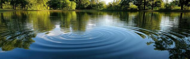 Ripples expanding on still water of tranquil lakeside location photo