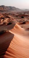 Striking sand dunes in the dry desert of Wadi Rum, Jordan photo