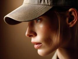 Young Woman Profile with Cap in Studio Setting During Day photo