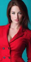 Portrait of attractive Woman Wearing a bright Red Blazer photo